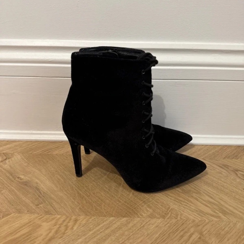 next Black Pointed Lace-Up Stiletto Ankle Boots